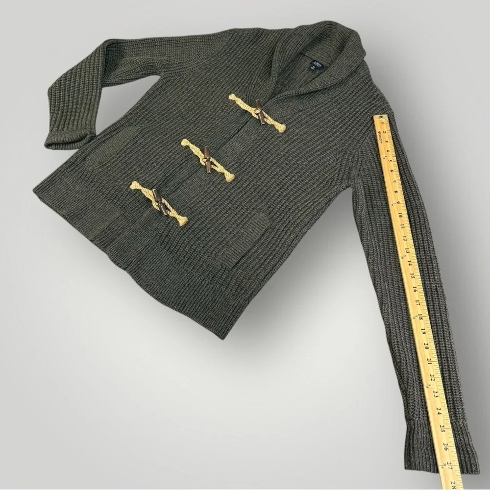 J. Crew Chunky 100% Wool Ribbed Toggle Closures Shawl Collar Cardigan Sz M Green